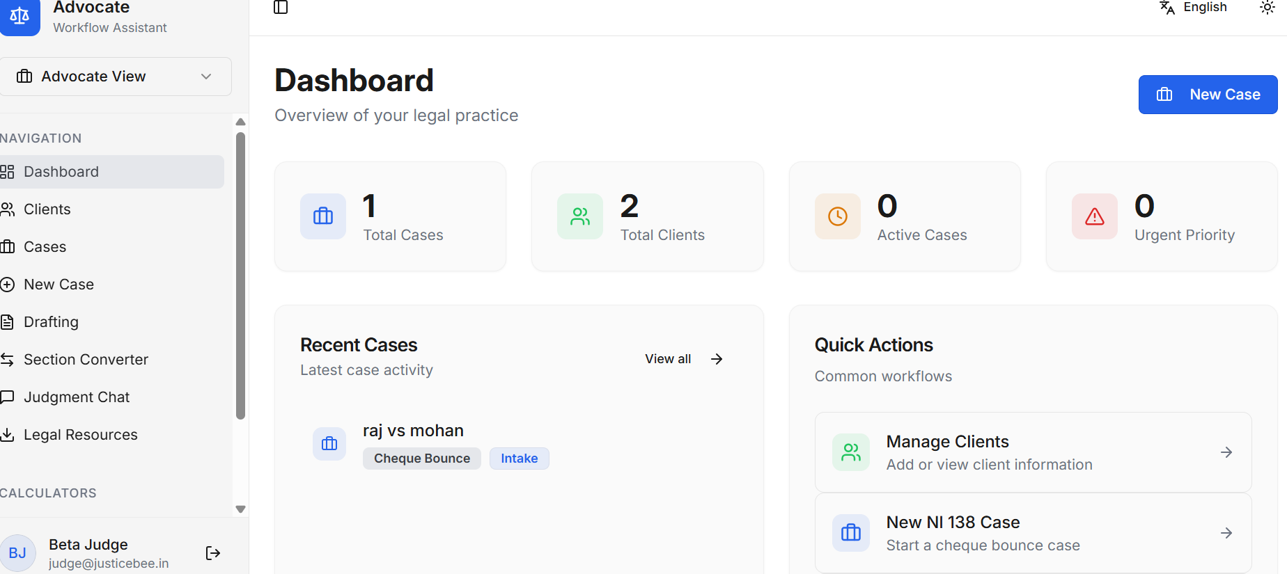 Advocate Dashboard — case files and client management